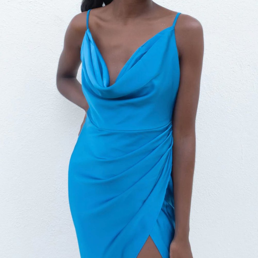 Midi DRAPED NECK GATHERS BODYCON DRESS